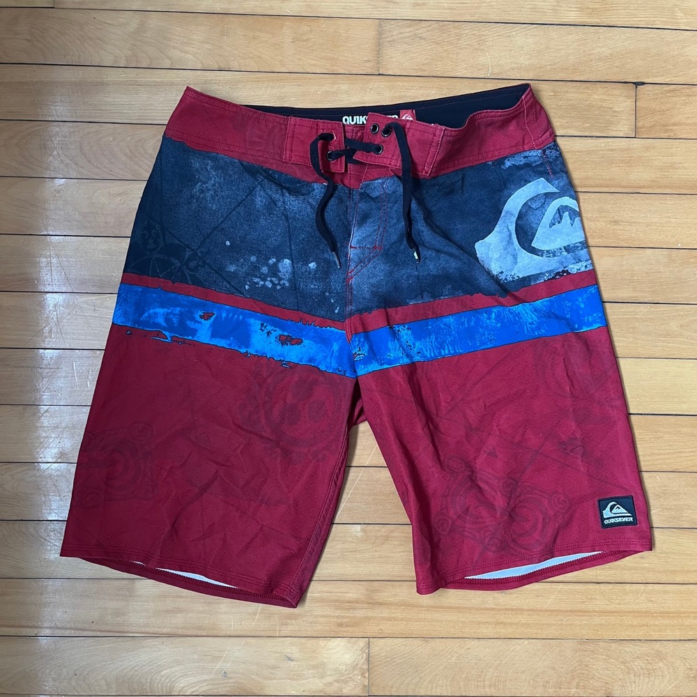 Quiksilver Kelly Slater Diamond y2k Board Shorts Mens 32 Red Blue 4-Way Stretch